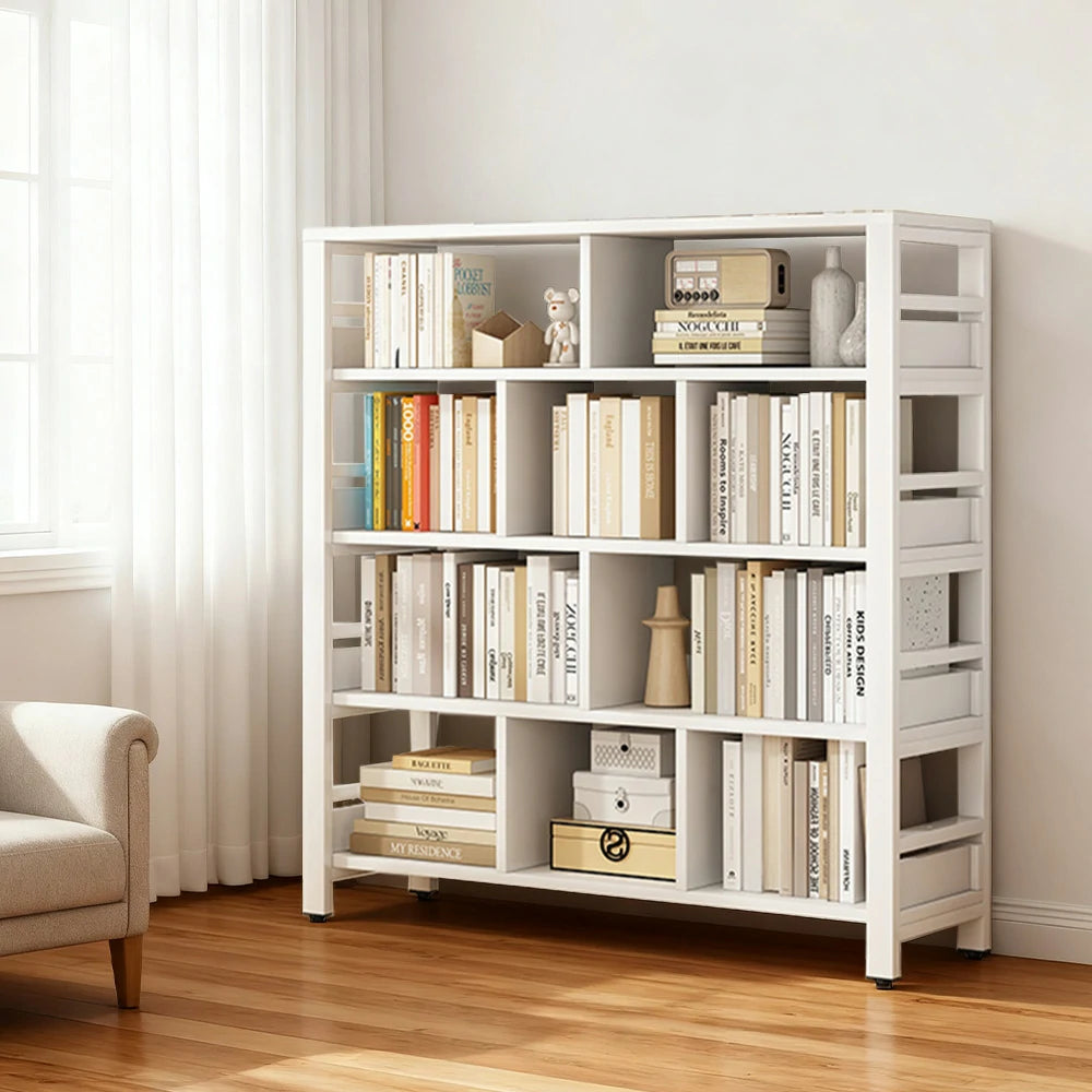 LIVARA 5-Tier Bookshelf 80/110/140cm Space-Saving Storage Rack, Thickened Eco Panels, Reinforced Steel Frame - White