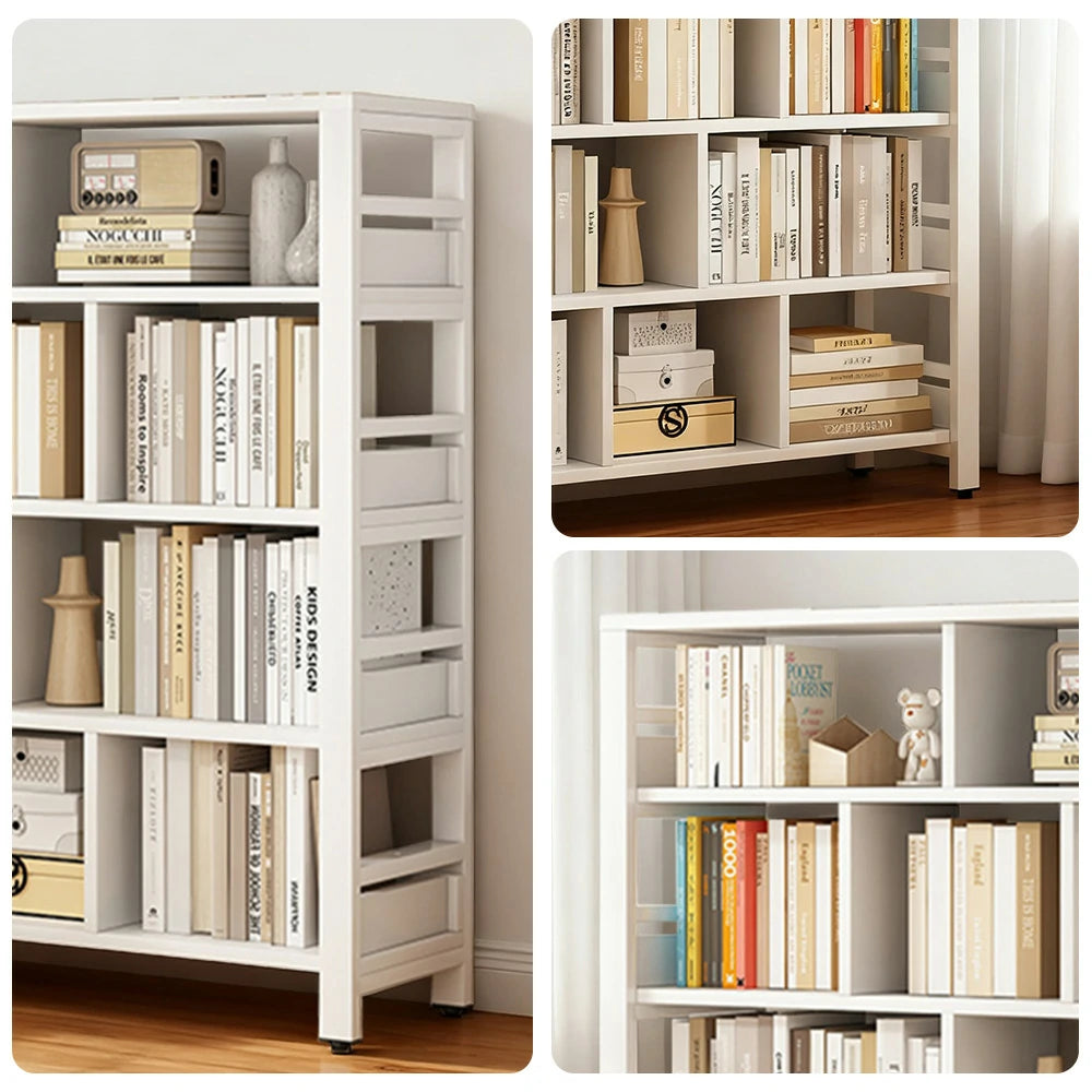 LIVARA 5-Tier Bookshelf 80/110/140cm Space-Saving Storage Rack, Thickened Eco Panels, Reinforced Steel Frame - White