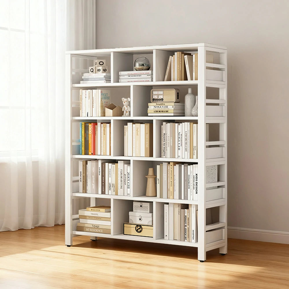 LIVARA 6-Tier Bookshelf 80/110/140cm Space-Saving Storage Rack, Thickened Eco Panels, Reinforced Steel Frame - White
