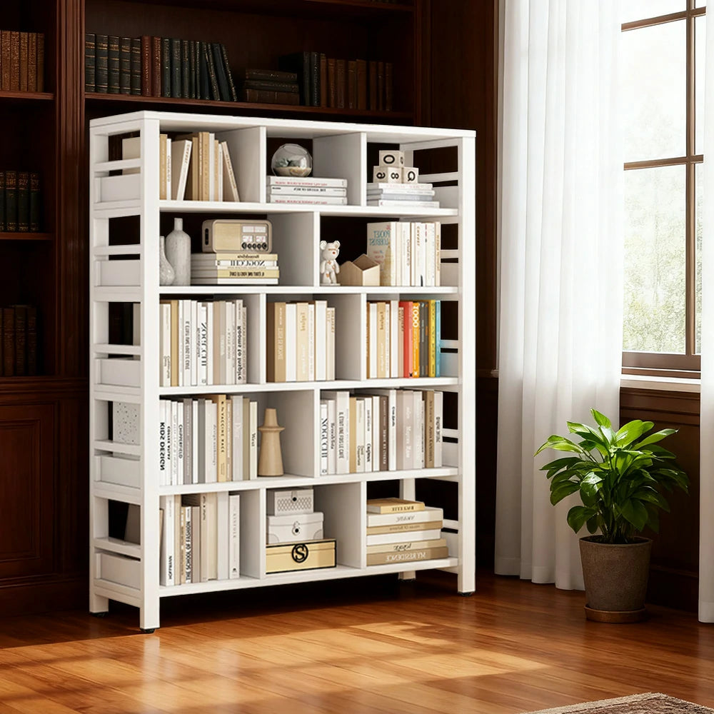 LIVARA 6-Tier Bookshelf 80/110/140cm Space-Saving Storage Rack, Thickened Eco Panels, Reinforced Steel Frame - White