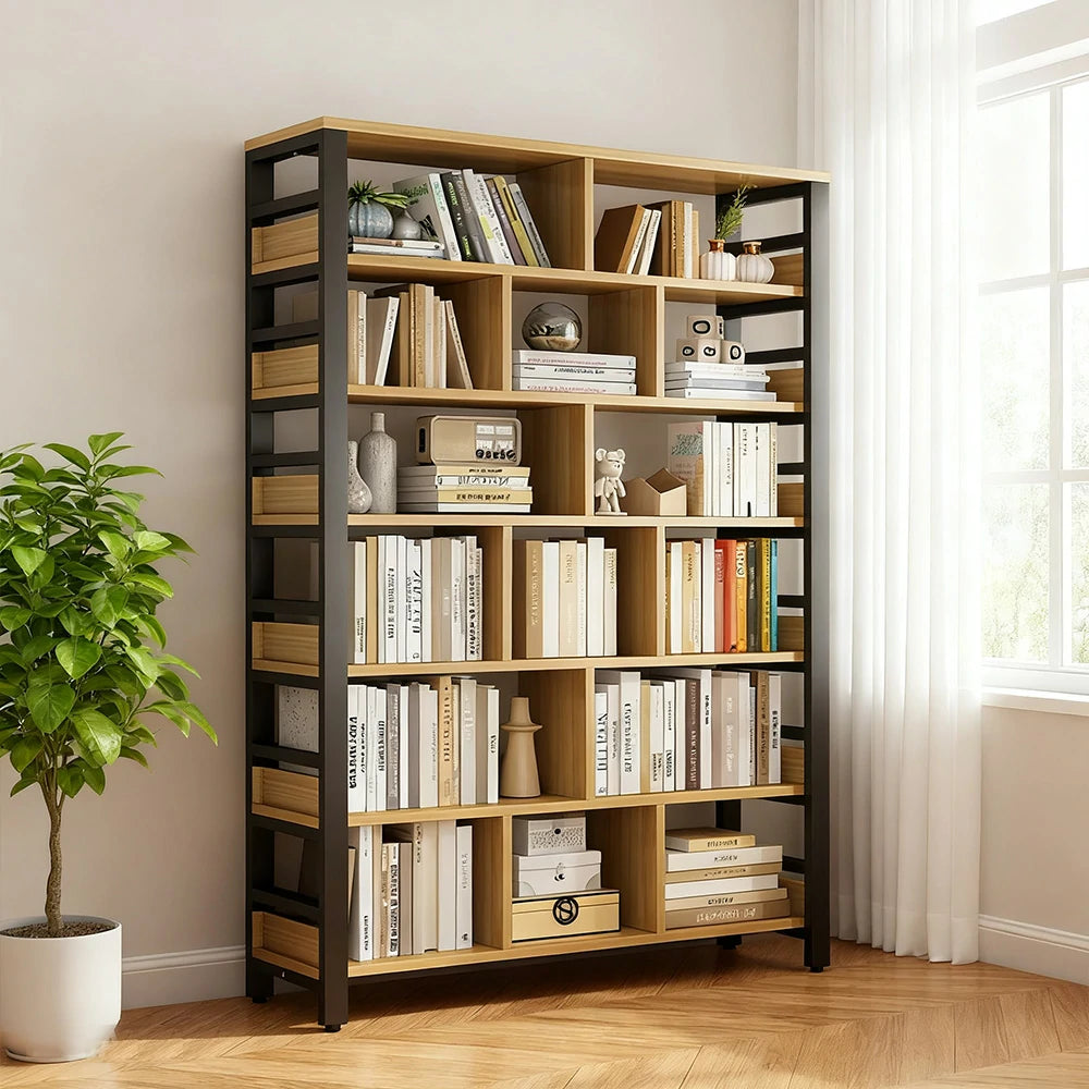 LIVARA 7-Tier Bookshelf 80/110/140cm Space-Saving Storage Rack, Thickened Eco Panels, Reinforced Steel Frame - Black