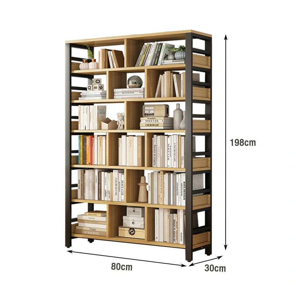 LIVARA 7-Tier Bookshelf 80/110/140cm Space-Saving Storage Rack, Thickened Eco Panels, Reinforced Steel Frame - Black