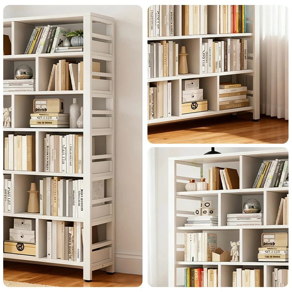 LIVARA 7-Tier Bookshelf 80/110/140cm Space-Saving Storage Rack, Thickened Eco Panels, Reinforced Steel Frame - White