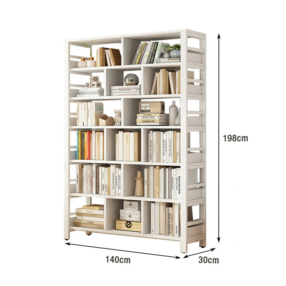LIVARA 7-Tier Bookshelf 80/110/140cm Space-Saving Storage Rack, Thickened Eco Panels, Reinforced Steel Frame - White