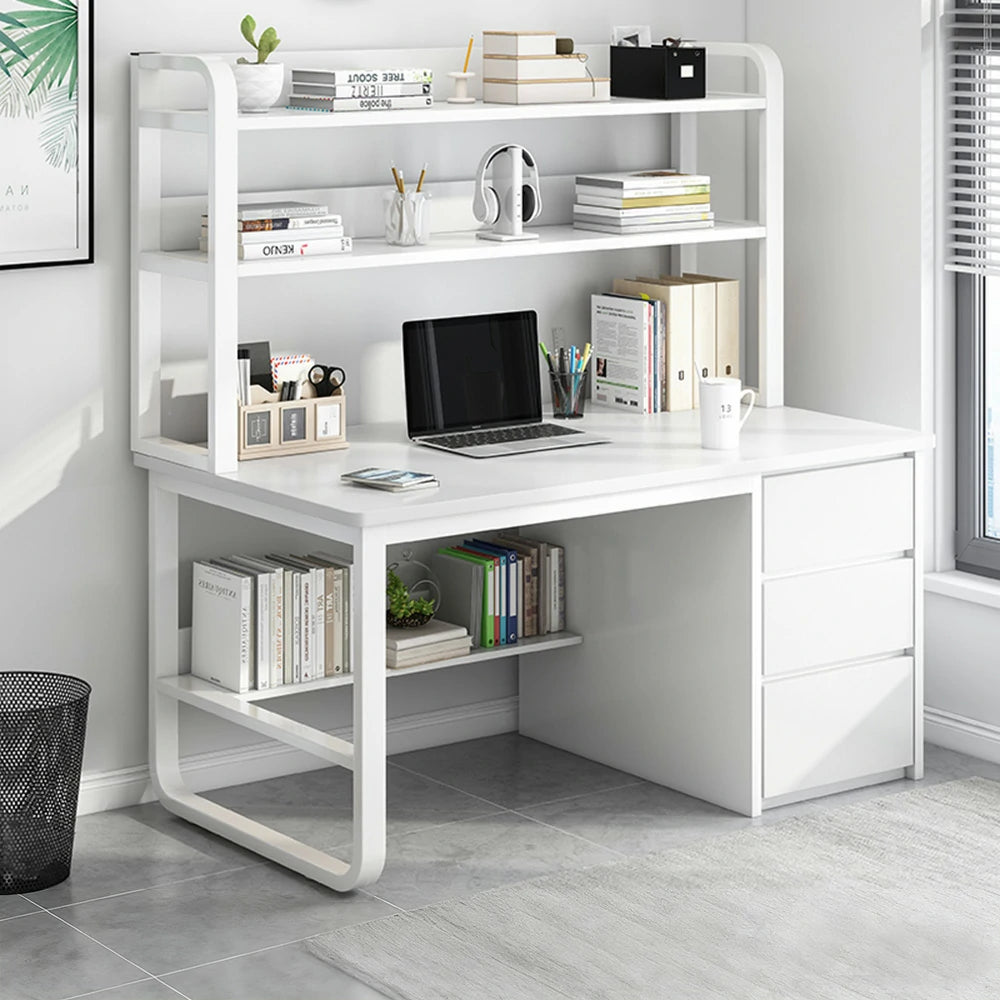 LIVARA Bookshelf Computer Desk 100/120/140cm 2-in-1 Space-Saving Design, Thickened Panels, Steel Frame - White