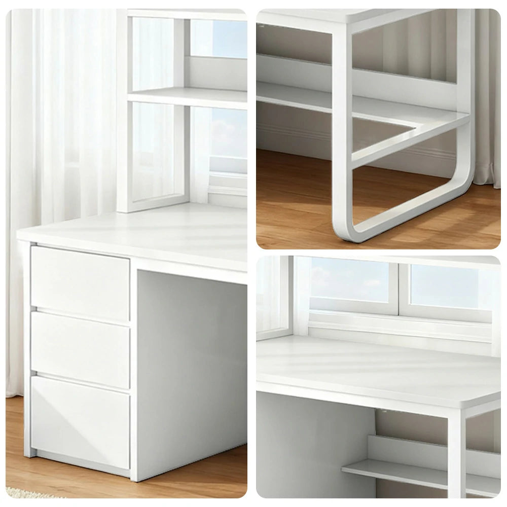 LIVARA Bookshelf Computer Desk 100/120/140cm 2-in-1 Space-Saving Design, Thickened Panels, Steel Frame - White