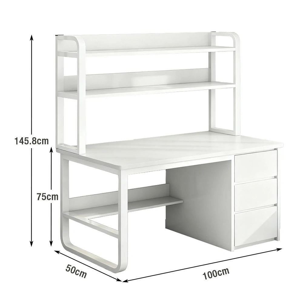 LIVARA Bookshelf Computer Desk 100/120/140cm 2-in-1 Space-Saving Design, Thickened Panels, Steel Frame - White