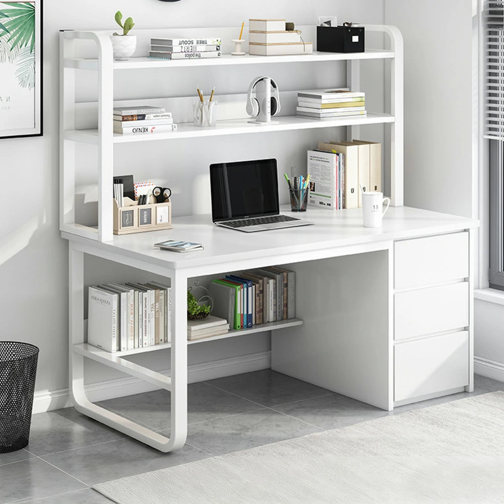 LIVARA Bookshelf Computer Desk 100/120/140cm 2-in-1 Space-Saving Design, Thickened Panels, Steel Frame - White