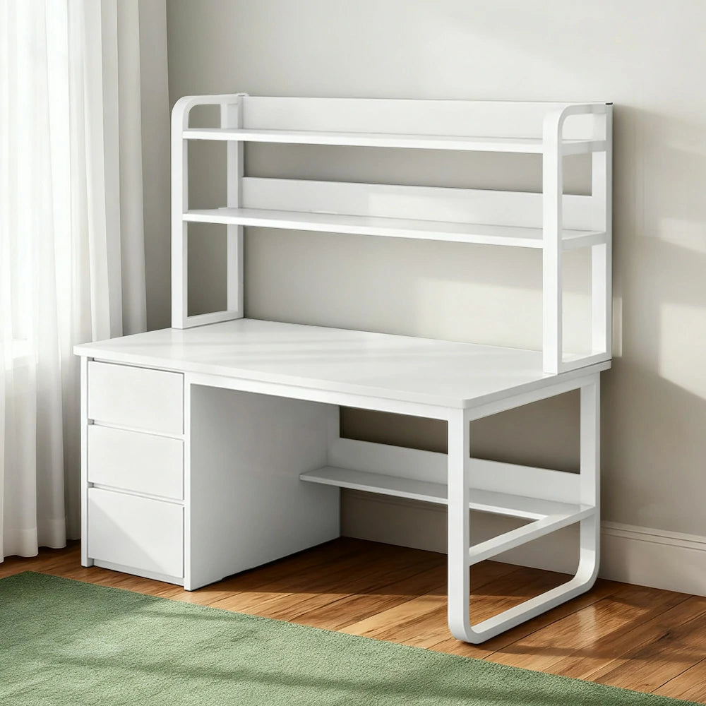 LIVARA Bookshelf Computer Desk 100/120/140cm 2-in-1 Space-Saving Design, Thickened Panels, Steel Frame - White