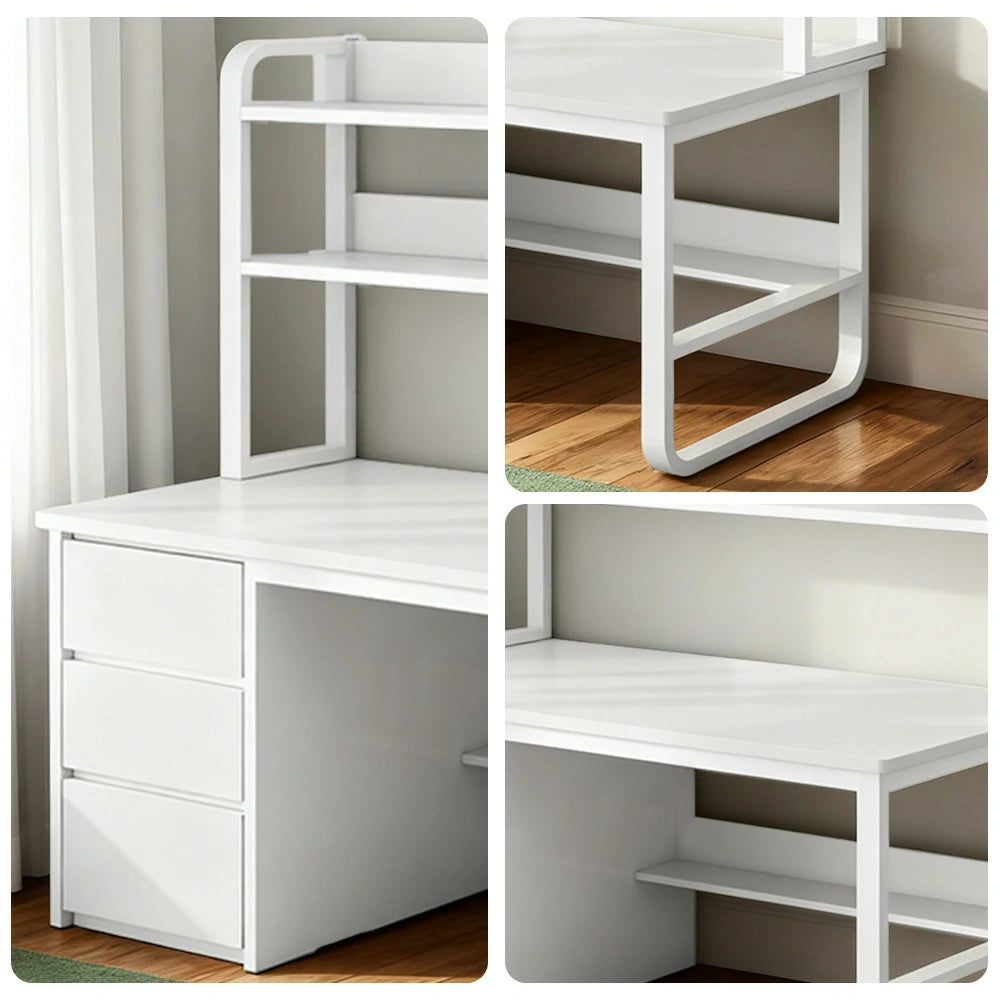 LIVARA Bookshelf Computer Desk 100/120/140cm 2-in-1 Space-Saving Design, Thickened Panels, Steel Frame - White