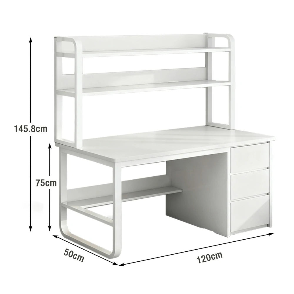 LIVARA Bookshelf Computer Desk 100/120/140cm 2-in-1 Space-Saving Design, Thickened Panels, Steel Frame - White