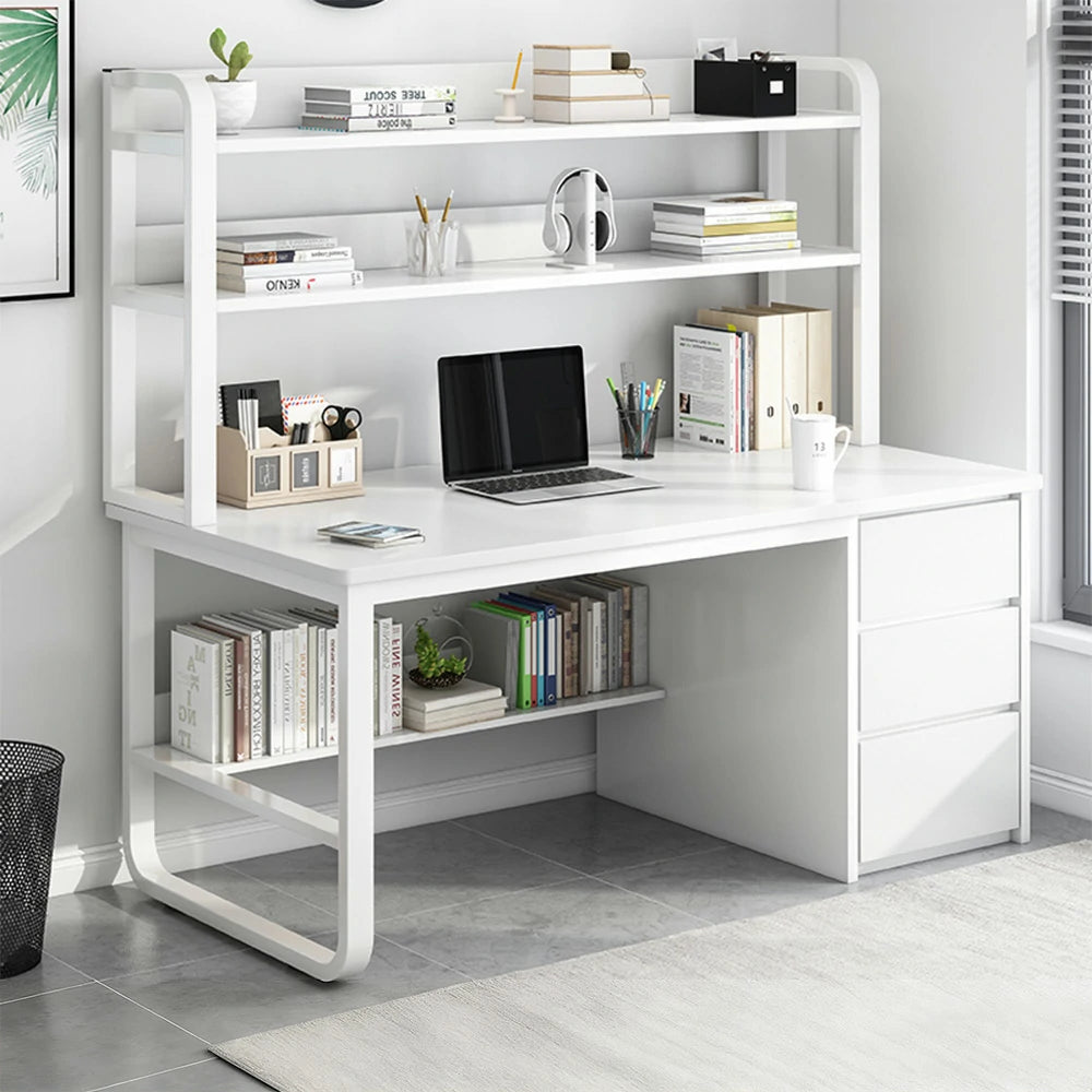 LIVARA Bookshelf Computer Desk 100/120/140cm 2-in-1 Space-Saving Design, Thickened Panels, Steel Frame - White
