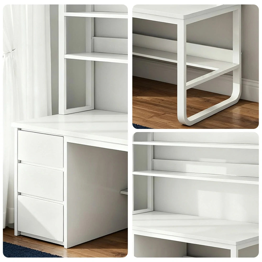 LIVARA Bookshelf Computer Desk 100/120/140cm 2-in-1 Space-Saving Design, Thickened Panels, Steel Frame - White