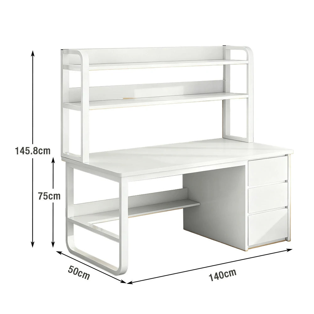 LIVARA Bookshelf Computer Desk 100/120/140cm 2-in-1 Space-Saving Design, Thickened Panels, Steel Frame - White