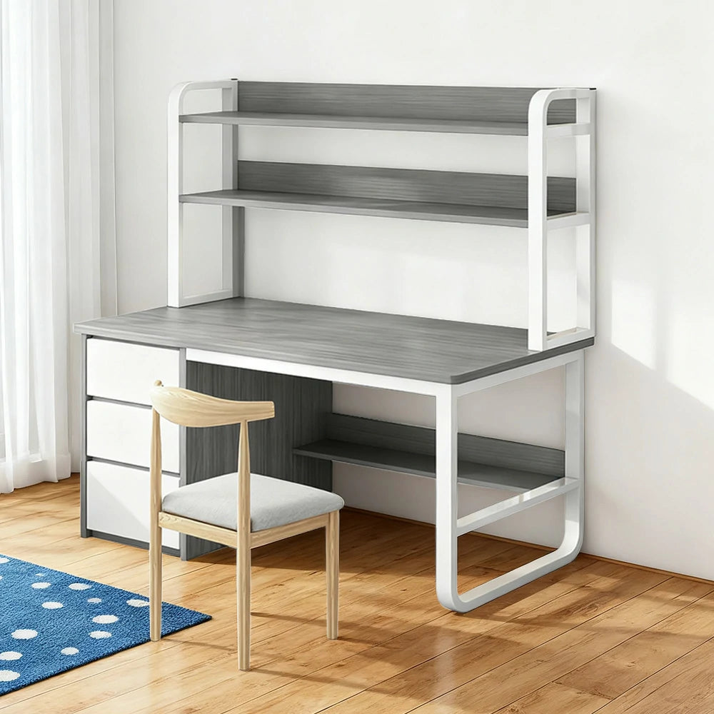 LIVARA Bookshelf Office Desk and Chair Set 100/120/140cm 2-in-1 Space-Saving Design, Thickened Panels, Steel Frame - Grey