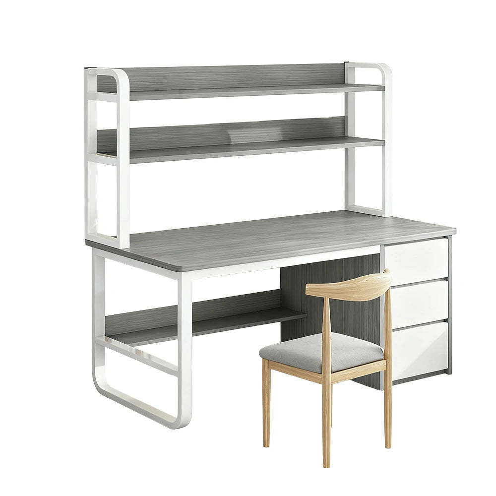 LIVARA Bookshelf Office Desk and Chair Set 100/120/140cm 2-in-1 Space-Saving Design, Thickened Panels, Steel Frame - Grey