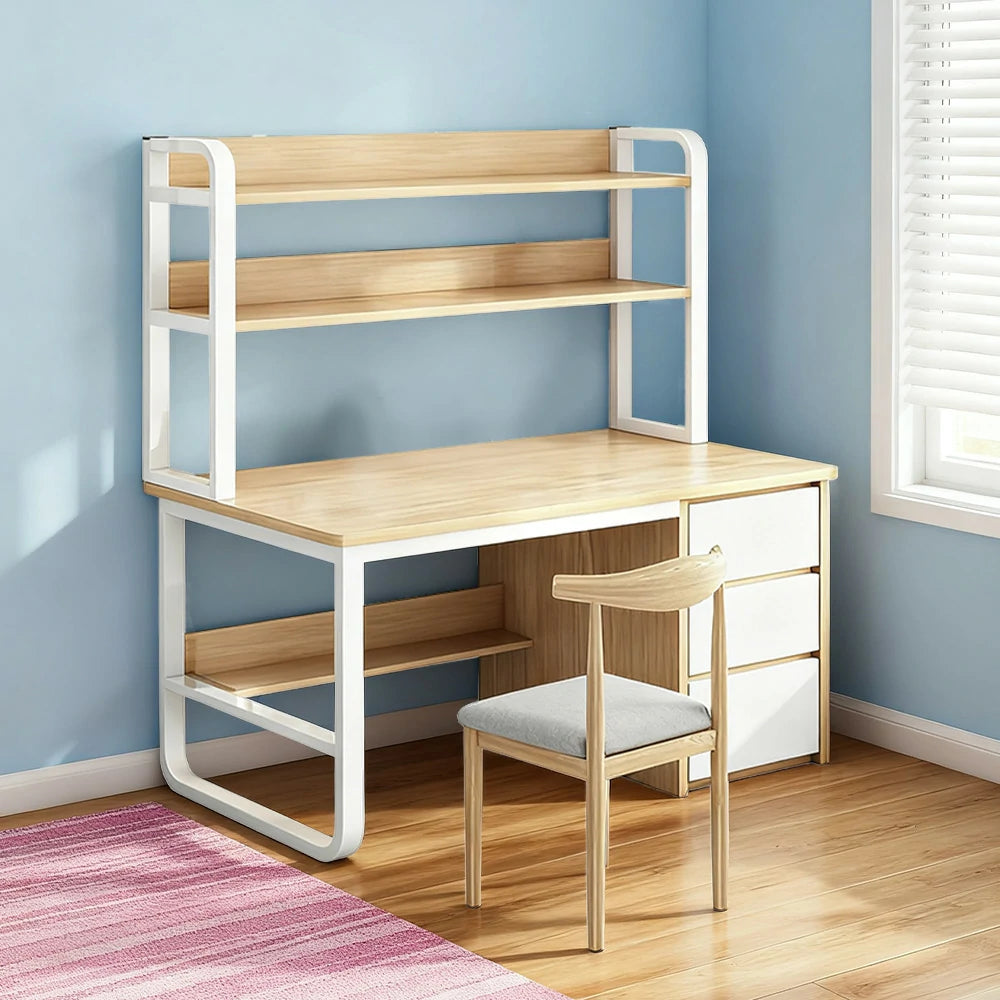 LIVARA Bookshelf Office Desk and Chair Set 100/120/140cm 2-in-1 Space-Saving Design, Thickened Panels, Steel Frame - Wood