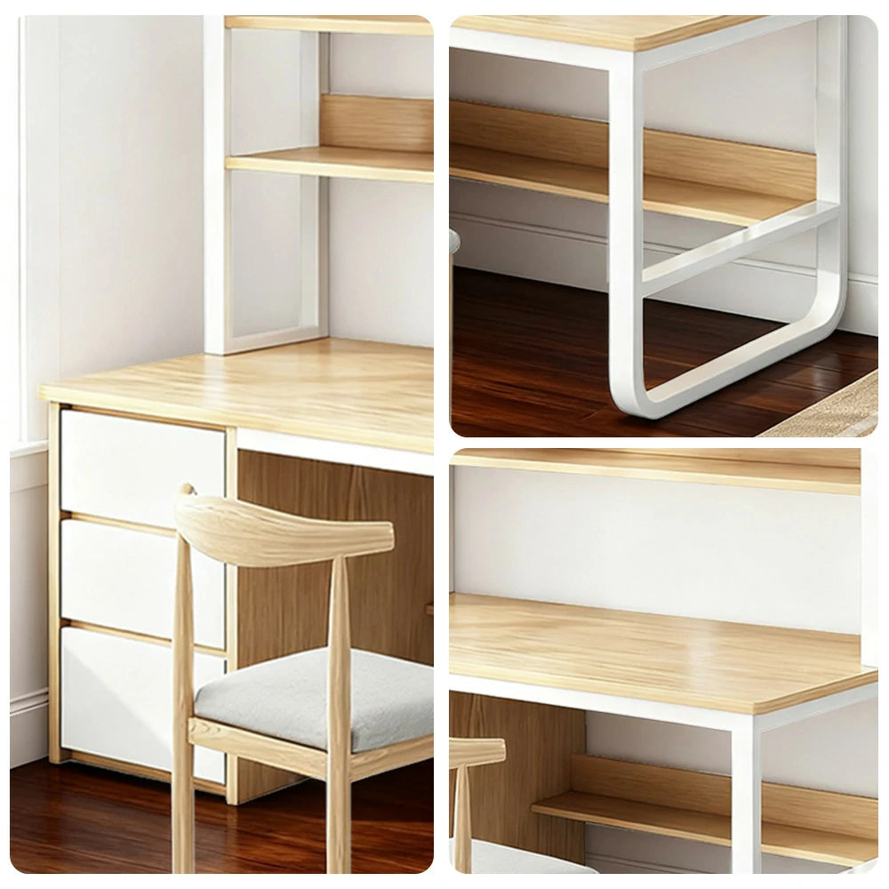 LIVARA Bookshelf Office Desk and Chair Set 100/120/140cm 2-in-1 Space-Saving Design, Thickened Panels, Steel Frame - Wood