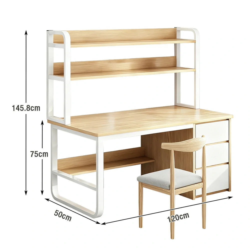 LIVARA Bookshelf Office Desk and Chair Set 100/120/140cm 2-in-1 Space-Saving Design, Thickened Panels, Steel Frame - Wood