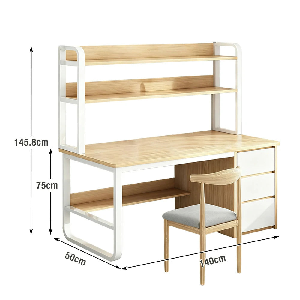 LIVARA Bookshelf Office Desk and Chair Set 100/120/140cm 2-in-1 Space-Saving Design, Thickened Panels, Steel Frame - Wood