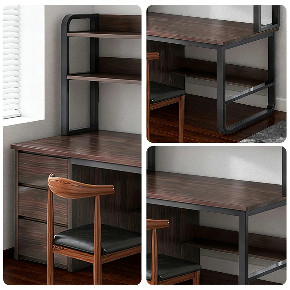 LIVARA Bookshelf Office Desk and Chair Set 100/120/140cm 2-in-1 Space-Saving Design, Thickened Panels, Steel Frame - Walunt