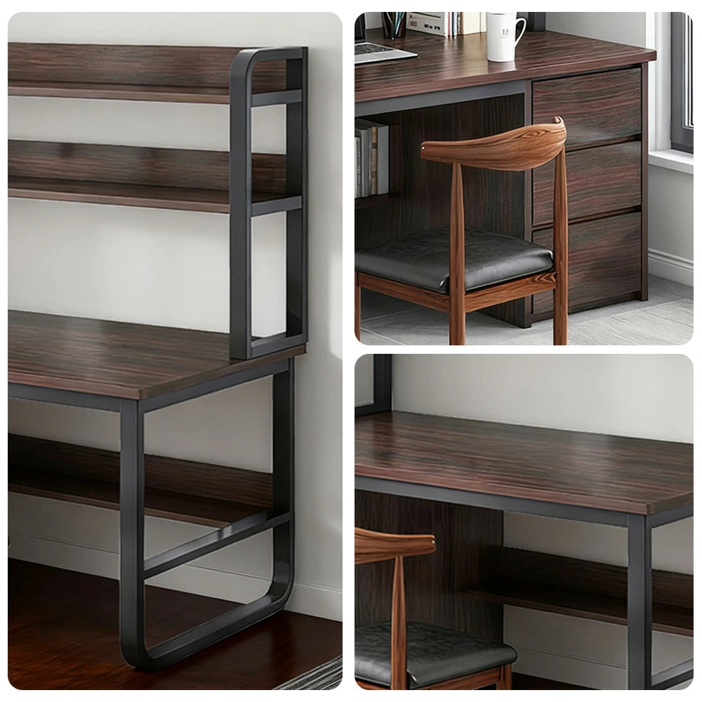 LIVARA Bookshelf Office Desk and Chair Set 100/120/140cm 2-in-1 Space-Saving Design, Thickened Panels, Steel Frame - Walunt