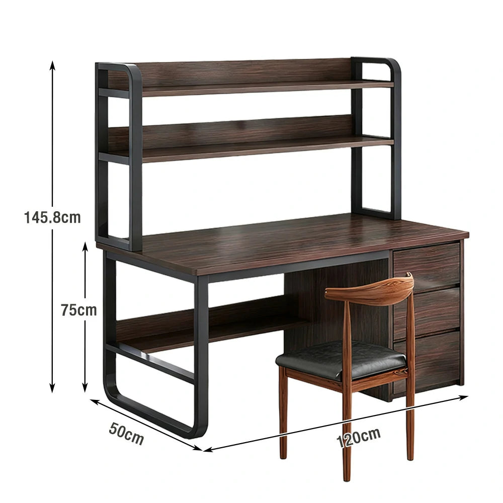 LIVARA Bookshelf Office Desk and Chair Set 100/120/140cm 2-in-1 Space-Saving Design, Thickened Panels, Steel Frame - Walunt
