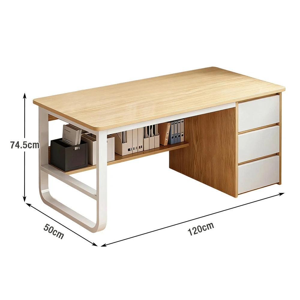 LIVARA Office Desk 100/120/140cm Space-Saving Design, Thickened Panels, Stable U-Legs, Rounded Edge - Wood