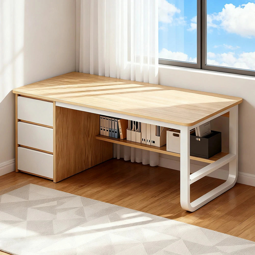 LIVARA Office Desk 100/120/140cm Space-Saving Design, Thickened Panels, Stable U-Legs, Rounded Edge - Wood