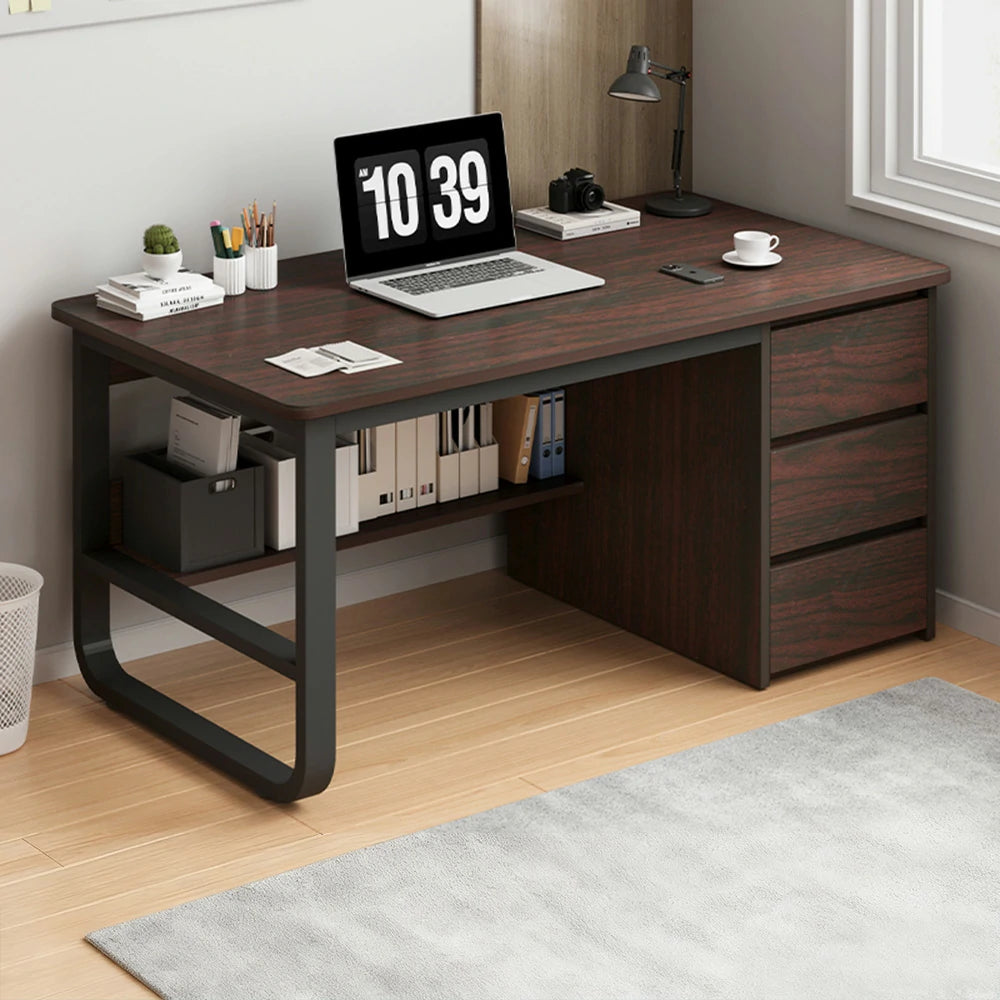 LIVARA Office Desk 100/120/140cm Space-Saving Design, Thickened Panels, Stable U-Legs, Rounded Edge - Walnut