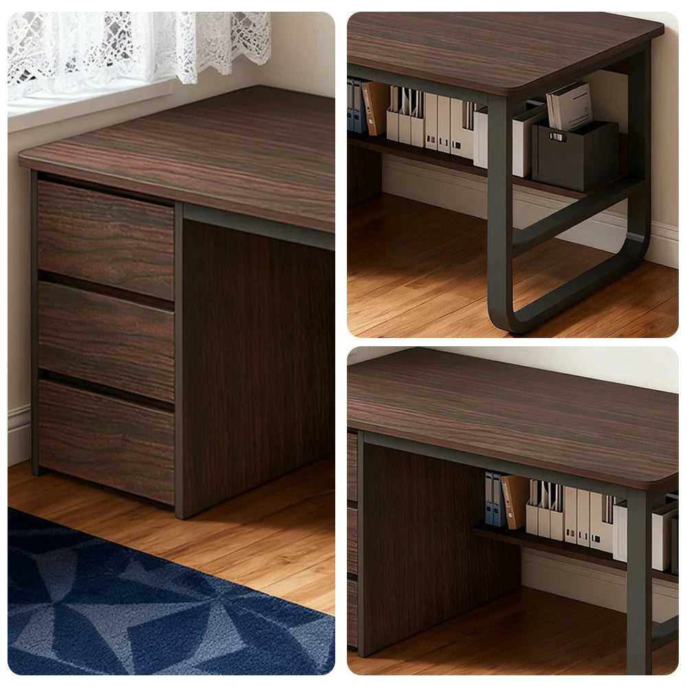 LIVARA Office Desk 100/120/140cm Space-Saving Design, Thickened Panels, Stable U-Legs, Rounded Edge - Walnut