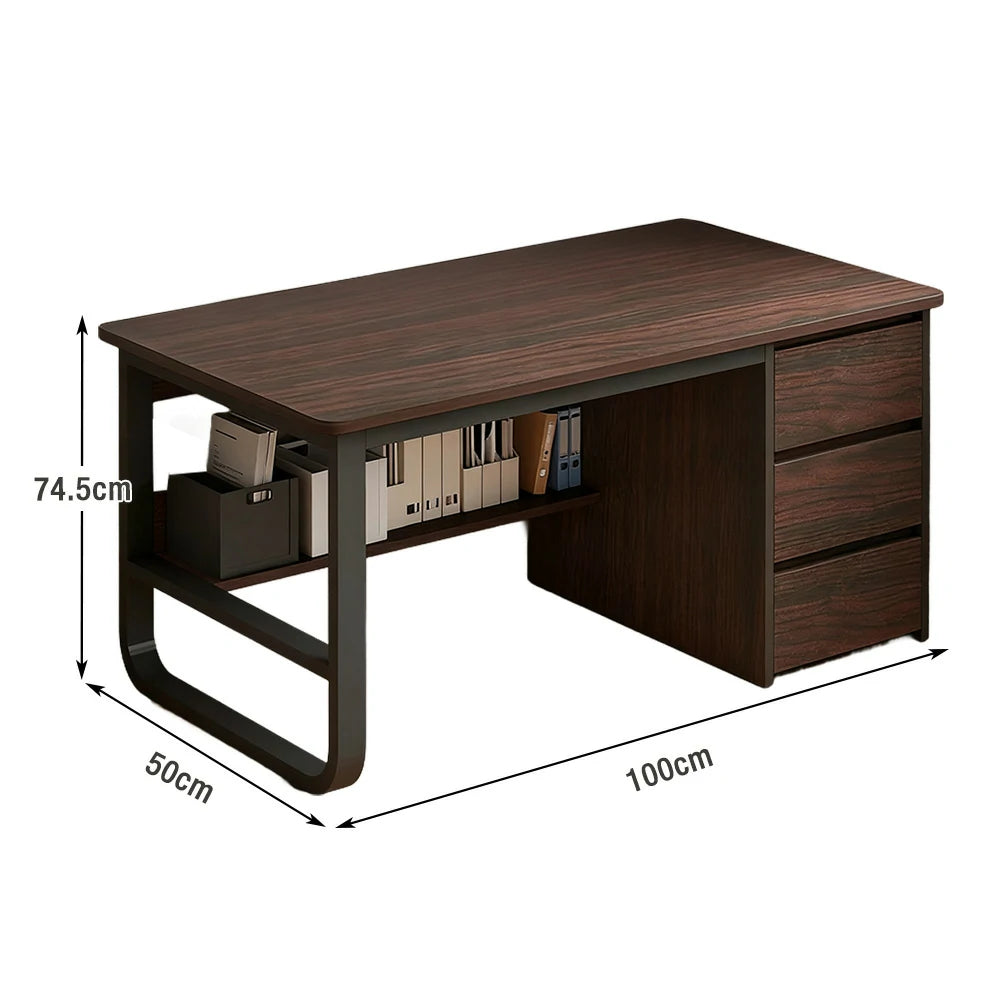 LIVARA Office Desk 100/120/140cm Space-Saving Design, Thickened Panels, Stable U-Legs, Rounded Edge - Walnut
