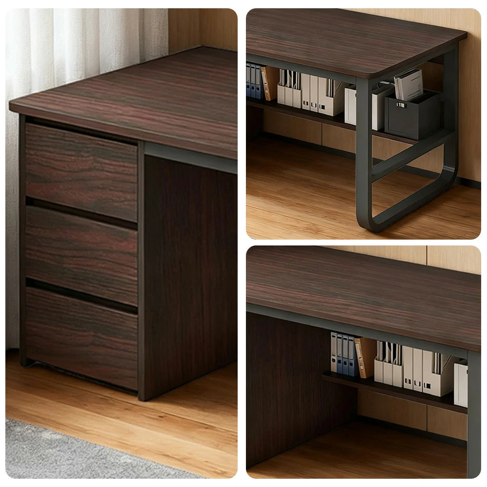 LIVARA Office Desk 100/120/140cm Space-Saving Design, Thickened Panels, Stable U-Legs, Rounded Edge - Walnut