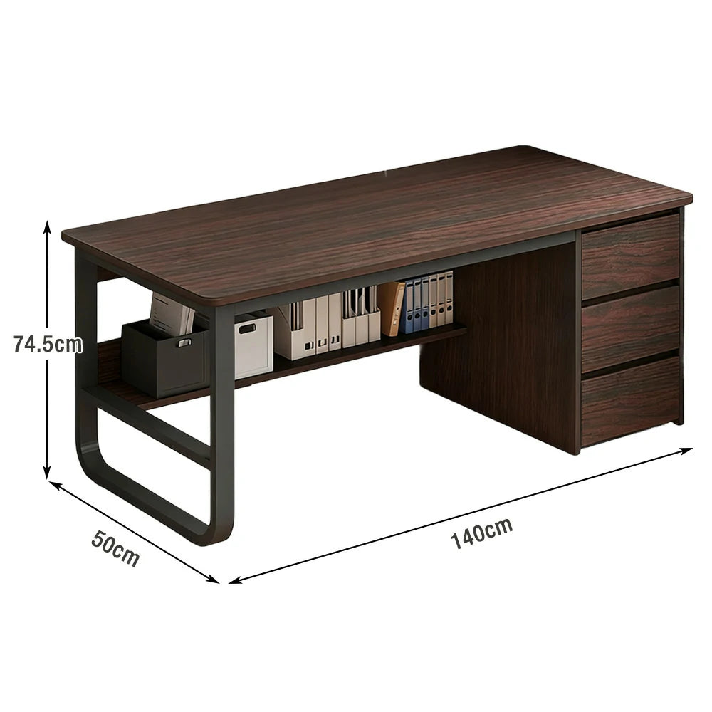 LIVARA Office Desk 100/120/140cm Space-Saving Design, Thickened Panels, Stable U-Legs, Rounded Edge - Walnut