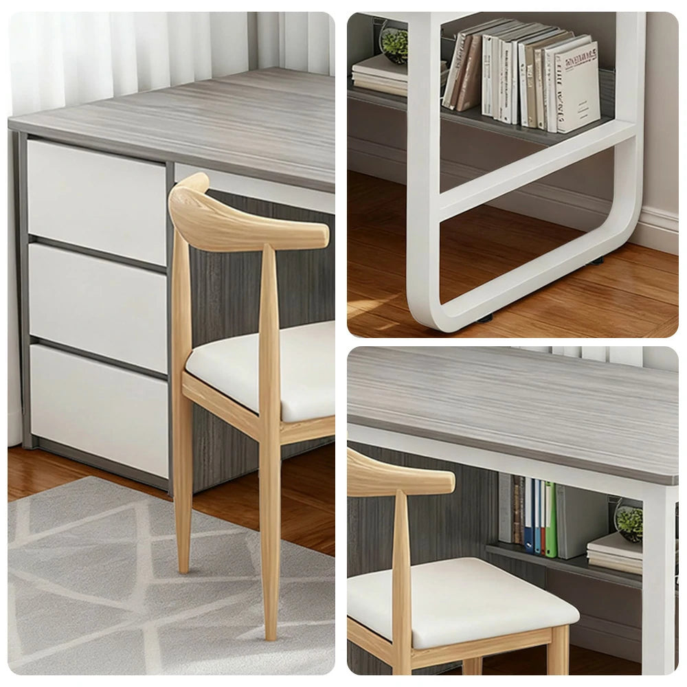 LIVARA Office Desk and Chair Set 100/120/140cm Space-Saving Design, Thickened Panels, Stable U-Legs, Rounded Edge - Grey