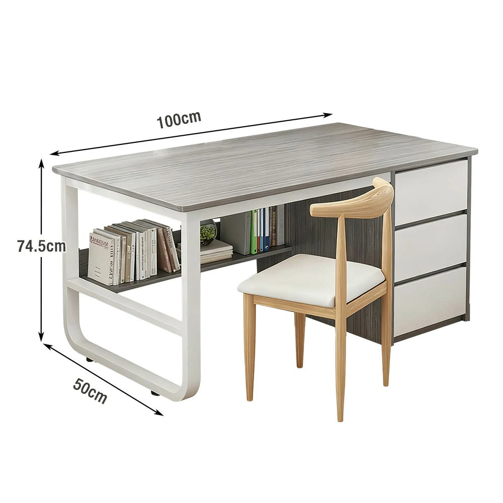 LIVARA Office Desk and Chair Set 100/120/140cm Space-Saving Design, Thickened Panels, Stable U-Legs, Rounded Edge - Grey