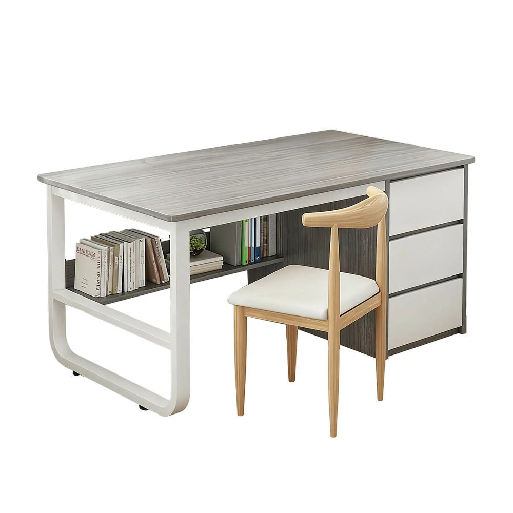 LIVARA Office Desk and Chair Set 100/120/140cm Space-Saving Design, Thickened Panels, Stable U-Legs, Rounded Edge - Grey