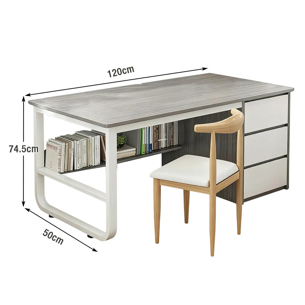 LIVARA Office Desk and Chair Set 100/120/140cm Space-Saving Design, Thickened Panels, Stable U-Legs, Rounded Edge - Grey