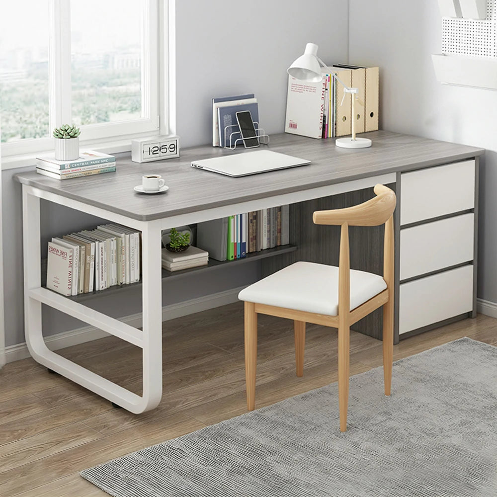 LIVARA Office Desk and Chair Set 100/120/140cm Space-Saving Design, Thickened Panels, Stable U-Legs, Rounded Edge - Grey