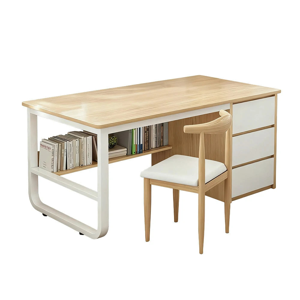 LIVARA Office Desk and Chair Set 100/120/140cm Space-Saving Design, Thickened Panels, Stable U-Legs, Rounded Edge - Wood