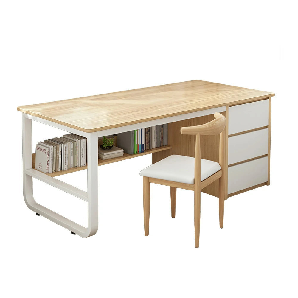 LIVARA Office Desk and Chair Set 100/120/140cm Space-Saving Design, Thickened Panels, Stable U-Legs, Rounded Edge - Wood