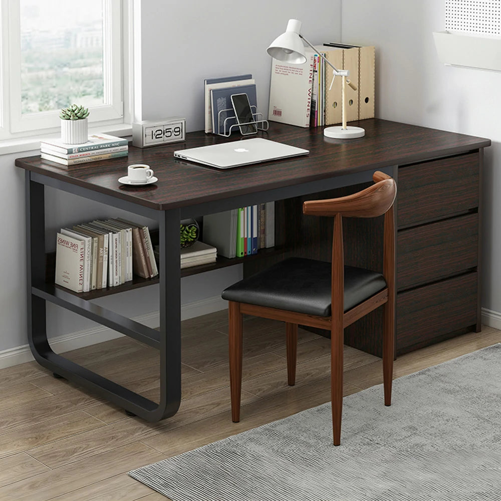 LIVARA Office Desk and Chair Set 100/120/140cm Space-Saving Design, Thickened Panels, Stable U-Legs, Rounded Edge - Walnut