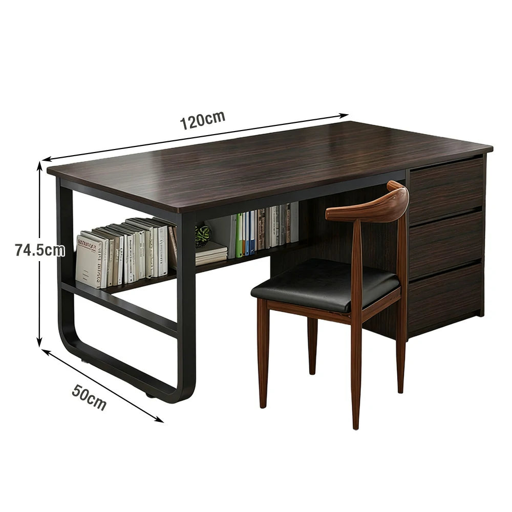 LIVARA Office Desk and Chair Set 100/120/140cm Space-Saving Design, Thickened Panels, Stable U-Legs, Rounded Edge - Walnut