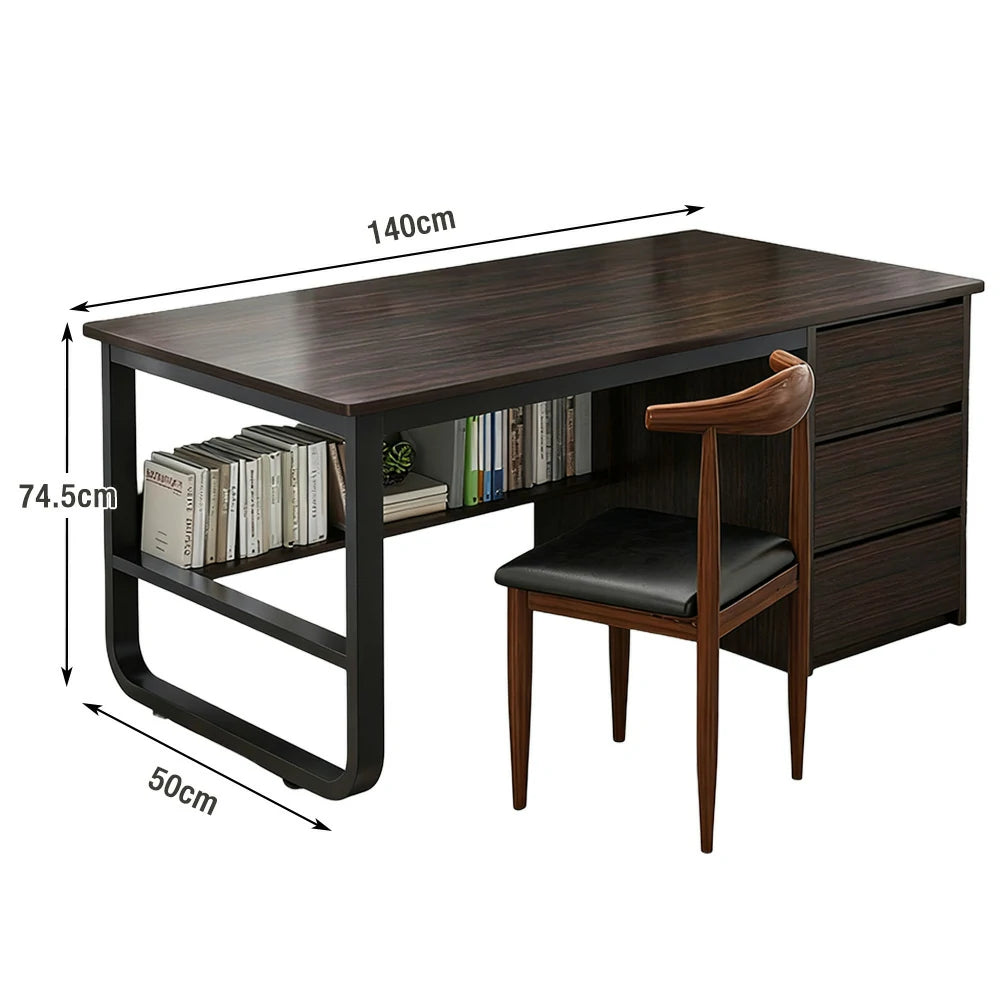 LIVARA Office Desk and Chair Set 100/120/140cm Space-Saving Design, Thickened Panels, Stable U-Legs, Rounded Edge - Walnut