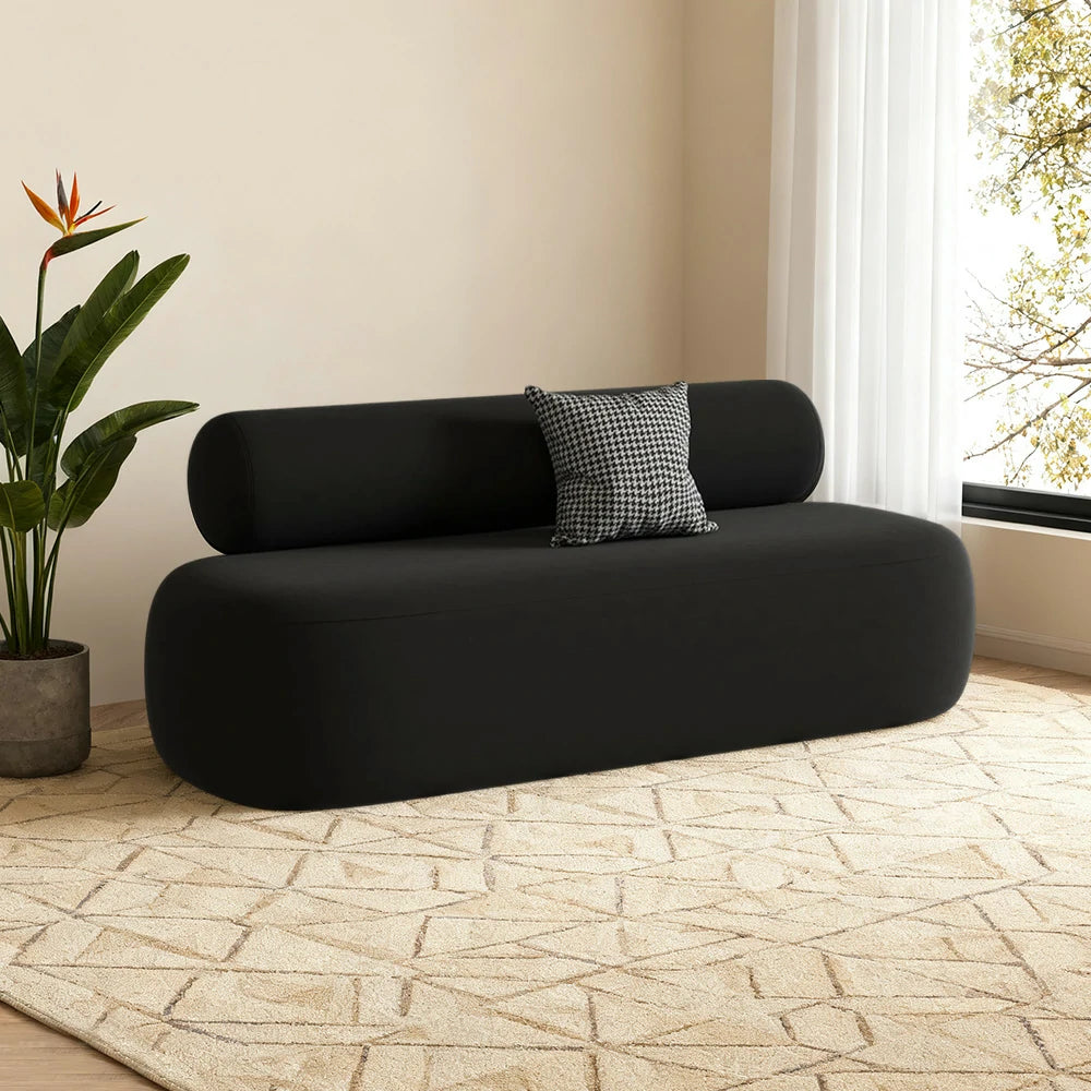 LIVARA 90/120/180cm Sofa Velvet Upholstered, Ergonomic Curved Design, High-Density Sponge, Soft Touch, Durable Comfort - Black