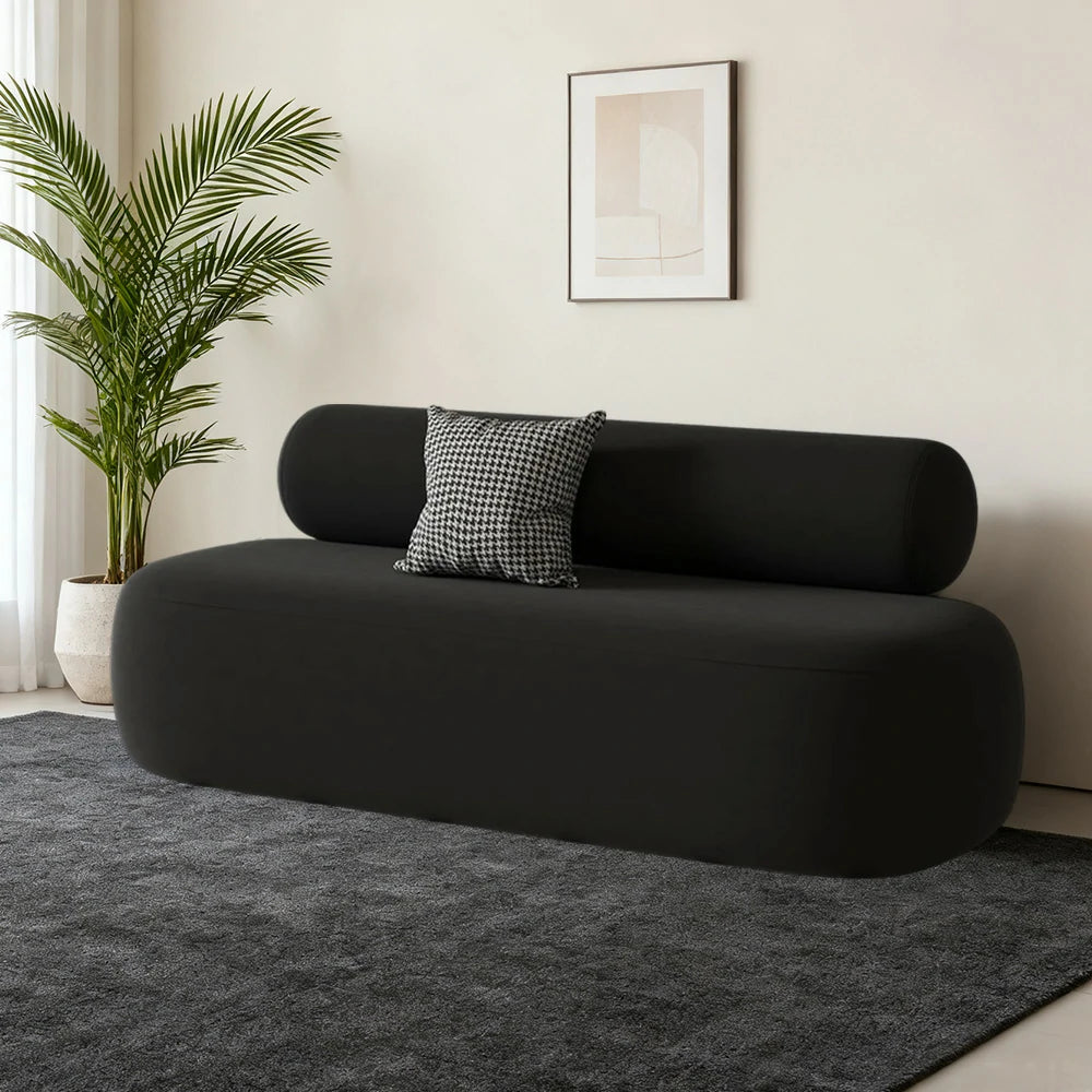 LIVARA 90/120/180cm Sofa Velvet Upholstered, Ergonomic Curved Design, High-Density Sponge, Soft Touch, Durable Comfort - Black