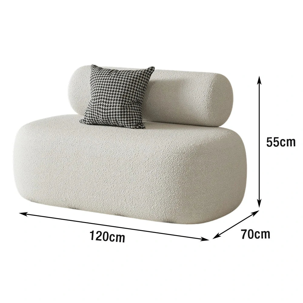 LIVARA 90/120/180cm Sofa Lamb Fleece Upholstered, Ergonomic Curved Design, High-Density Sponge, Soft Touch, Durable Comfort - White