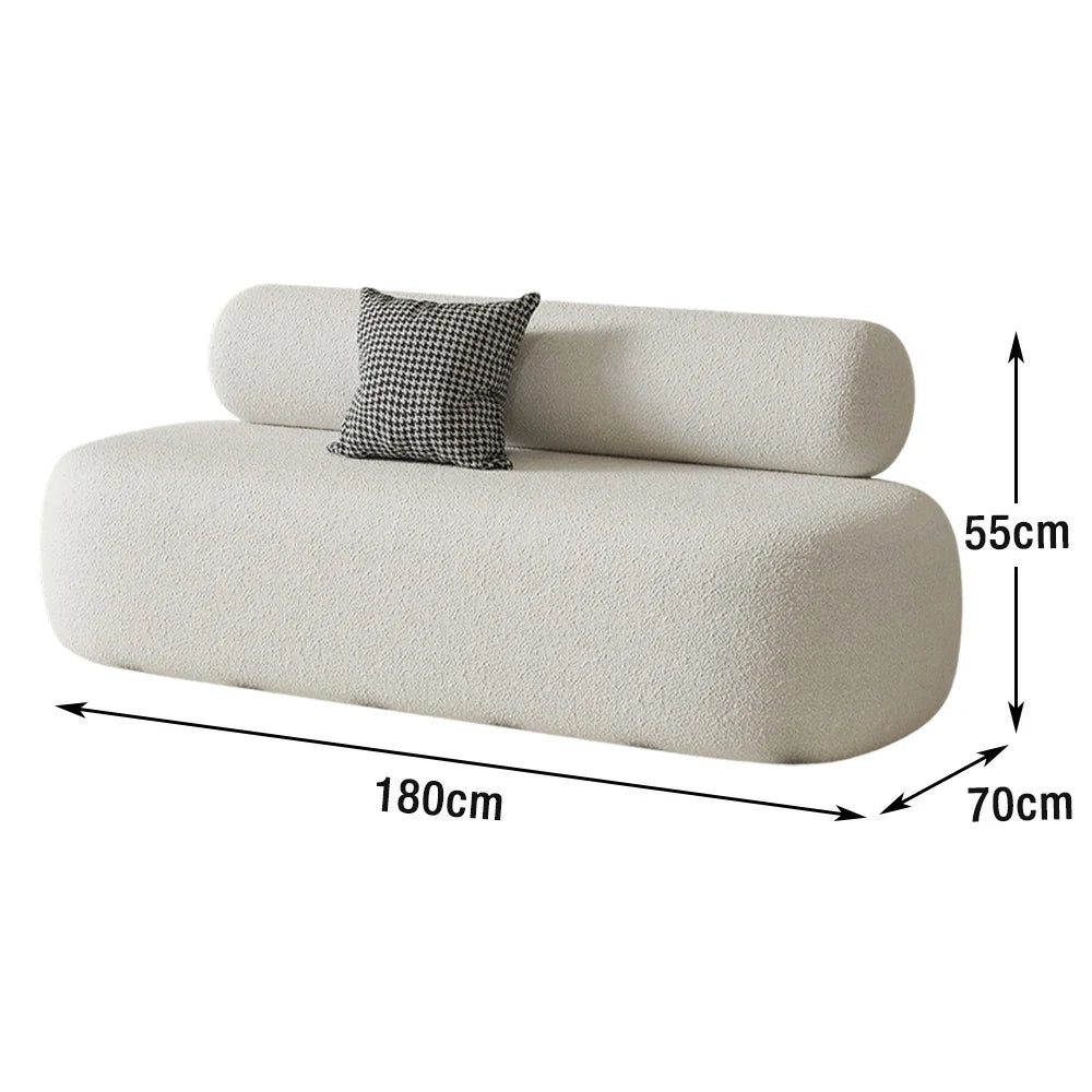 LIVARA 90/120/180cm Sofa Lamb Fleece Upholstered, Ergonomic Curved Design, High-Density Sponge, Soft Touch, Durable Comfort - White