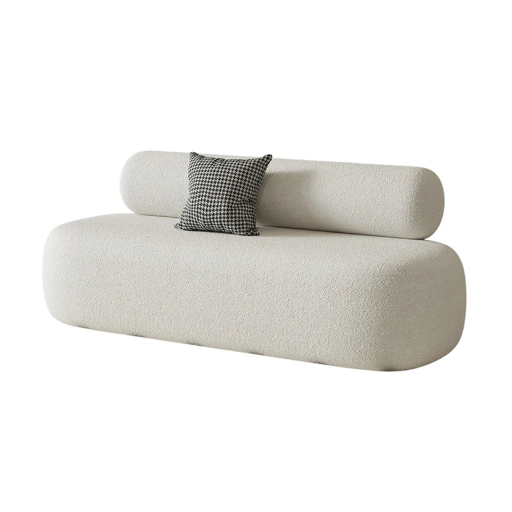 LIVARA 90/120/180cm Sofa Lamb Fleece Upholstered, Ergonomic Curved Design, High-Density Sponge, Soft Touch, Durable Comfort - White