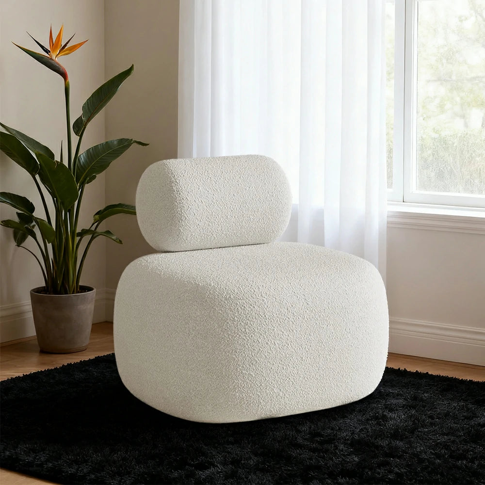 LIVARA 90/120/180cm Sofa Lamb Fleece Upholstered, Ergonomic Curved Design, High-Density Sponge, Soft Touch, Durable Comfort - White